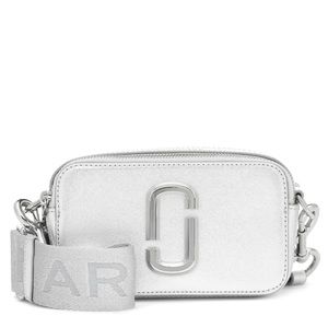 Marc Jacob’s silver snapshot shoulder bag, lightly worn.